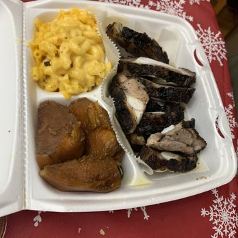Island Express Restaurant - Medium rib plate candied yams and Mac n cheese - Caribbean Near Me - Elburn, Illinois