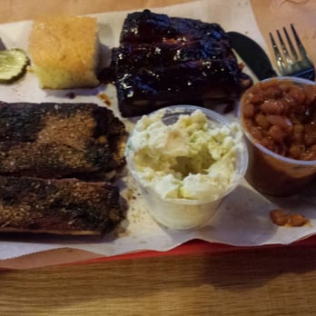 Black Hog BBQ - Dry rub ribs and the wet one with potoato salad and bake beans. - Barbeque Near Me - Frederick, Maryland