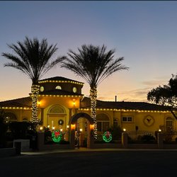 Happy Santa Holiday Lights - Warm white roofline and landscape