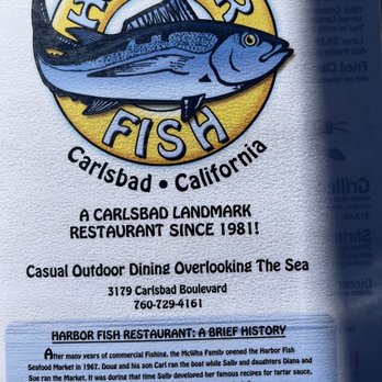 Harbor Fish Cafe - Front cover of menu - Seafood Near Me - Carlsbad, California