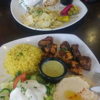 Green Olive - Chicken and lamb plate. Chicken was tender and very tasty, the lamb was over cooked a bit but still was tasty - Mediterranean Near Me - Downey, California