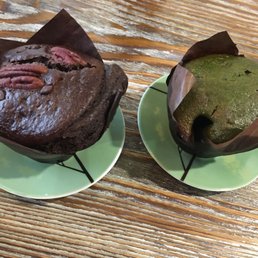 Chocolate muffin and matcha with red bean. Chocolate muffin and matcha with red bean.
