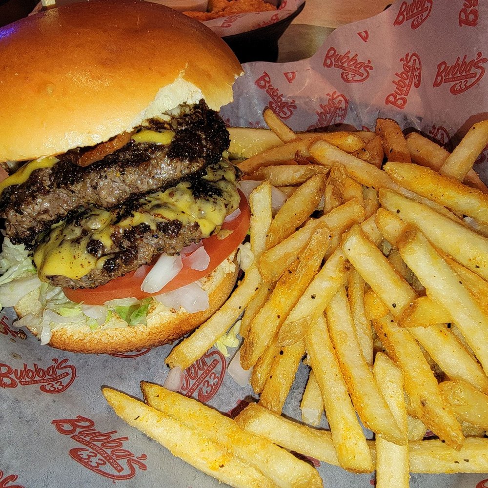Bubba's 33 - Bacon and Egg burger. - Pizza Near Me - Chesapeake, Virginia Bubba's 33 - Bacon and Egg burger. - Pizza Near Me - Chesapeake, Virginia