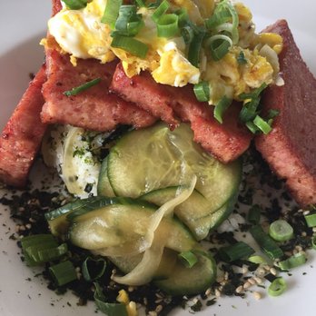 Hilo Bay Cafe - Rice bowl - luncheon meat, pickled cucumber, topped with an egg (3 star) - New American Near Me - Hilo, Hawaii