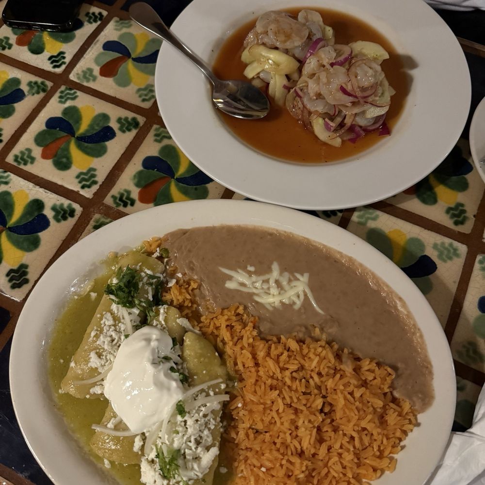 Green Enchiladas Verde & Torre de Ceviche Mix with Shrimp only Green Enchiladas Verde & Torre de Ceviche Mix with Shrimp only