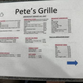 Pete's Grille - Breakfast menu (served all day) - Breakfast & Brunch Near Me - Baltimore, Maryland Pete's Grille - Breakfast menu (served all day) - Breakfast & Brunch Near Me - Baltimore, Maryland