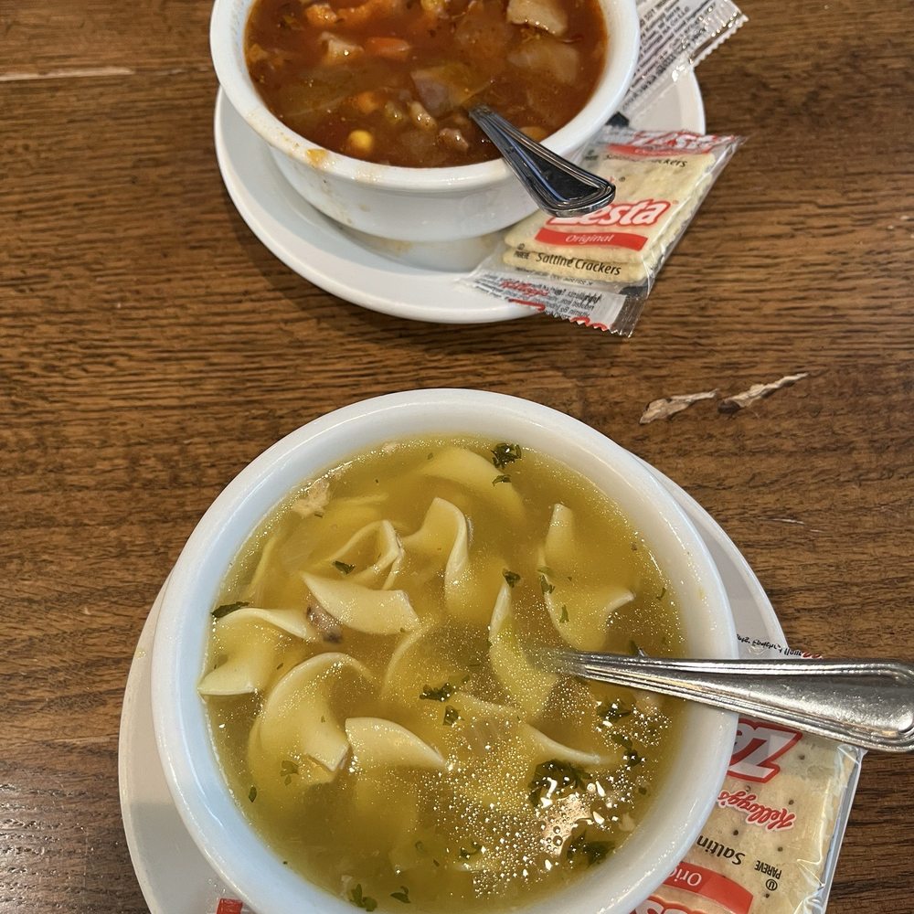 Jack's Cafe - Chicken noodle soup (bottom) and beef vegetable soup (top) - American Near Me - Tremont, Illinois Jack's Cafe - Chicken noodle soup (bottom) and beef vegetable soup (top) - American Near Me - Tremont, Illinois
