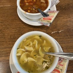 Jack's Cafe - Chicken noodle soup (bottom) and beef vegetable soup (top)