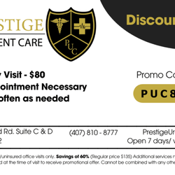 Prestige Urgent Care - Prestige Discount Card
$80 Self Pay Visits!!!