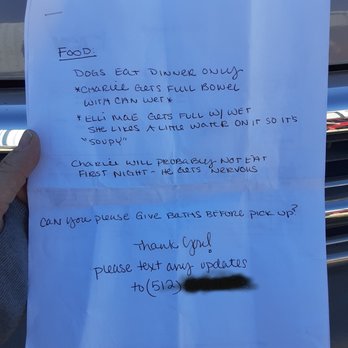 AKM Kennels - We clearly left food directions, asked for baths and left our phone number for updates. - Pet Training Near Me - Elgin, Texas