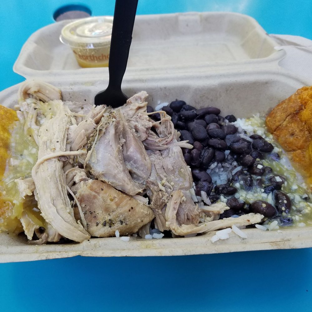 Snout & Co. - "Cuban Bowl" (mojo pork, black beans & rice, plantains, tomatillo coconut sauce) - Cuban Near Me Snout & Co. - "Cuban Bowl" (mojo pork, black beans & rice, plantains, tomatillo coconut sauce) - Cuban Near Me