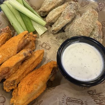 Kickin' Chicken - Mt Pleasant - All flat wings - (top) dry rub ranch and (bottom) dry rub buffalo - Bars Near Me - Mt. Pleasant, South Carolina Kickin' Chicken - Mt Pleasant - All flat wings - (top) dry rub ranch and (bottom) dry rub buffalo - Bars Near Me - Mt. Pleasant, South Carolina