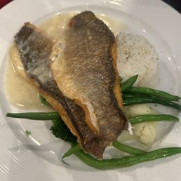 Branzino with rice and veggies