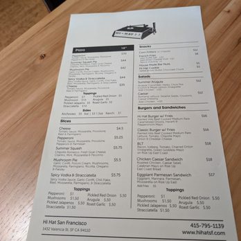 Hi Hat - menu - Beer Bar Near Me - San Francisco, California