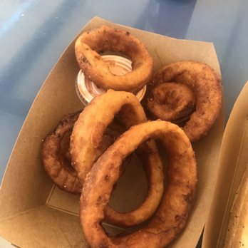 RWB's Chow Bus - onion rings and a hot dog - Food Trucks Near Me - Austin, Texas RWB's Chow Bus - onion rings and a hot dog - Food Trucks Near Me - Austin, Texas