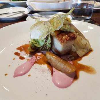 Canoe - Beautiful presentation. Advertised as a main course. Not sure how a one inch slice of pork belly can be classified as a main course. - Canadian (New) Near Me - Toronto, Ontario Canoe - Beautiful presentation. Advertised as a main course. Not sure how a one inch slice of pork belly can be classified as a main course. - Canadian (New) Near Me - Toronto, Ontario