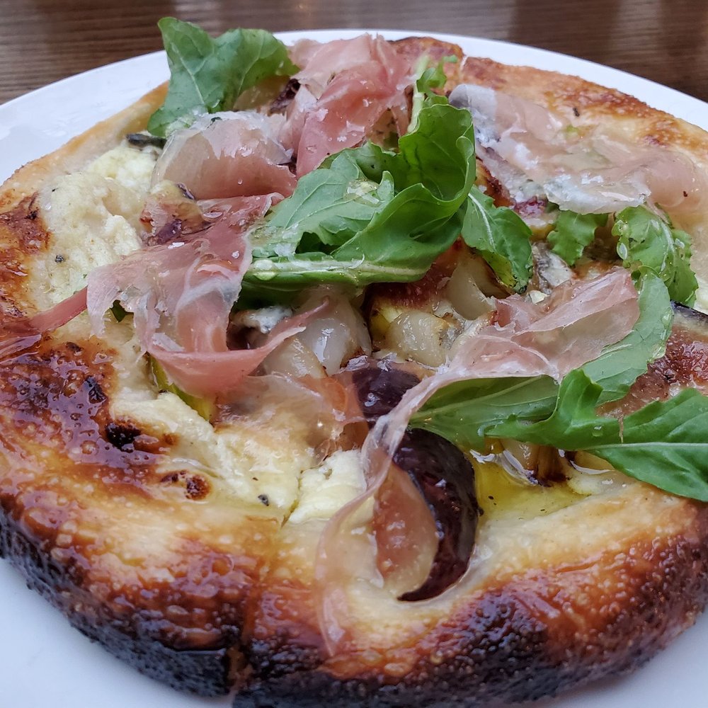 AOC - Their foccacia aka pizette with figs - our favorite dish here! - Cocktail Bars Near Me - Los Angeles, California