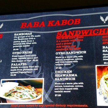 Baba Kabob - Older left menu screen - Mediterranean Near Me - San Diego, California