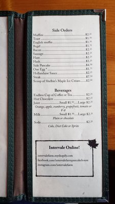 Menu photo 5 Intervale Farm Pancake House Henniker, NH Menu photo 5 Intervale Farm Pancake House Henniker, NH