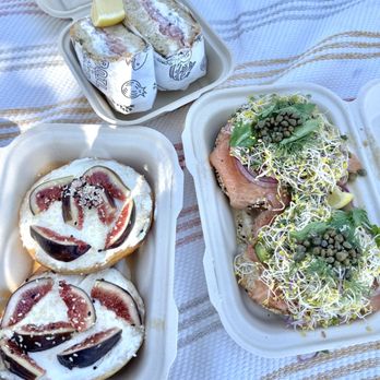 Boil & Bake - "Don't Fig with Me" Fall Special on plain, Fully Loaded Lox on sesame, Deli Classic on white cheddar jalapeño - Bagels Near Me - Costa Mesa, California