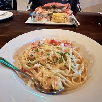 BluWater Bistro - Salmon Fettuccine and Whole Dungeness, Dungeness Wontons - American Near Me - Seattle, Washington BluWater Bistro - Salmon Fettuccine and Whole Dungeness, Dungeness Wontons - American Near Me - Seattle, Washington