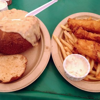Avalon Seafood - Clam chowder in a bread bowl + Fish 'n chips. - Fish & Chips Near Me - Avalon, California Avalon Seafood - Clam chowder in a bread bowl + Fish 'n chips. - Fish & Chips Near Me - Avalon, California