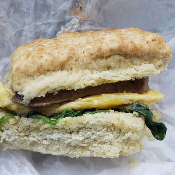 Bread & Water Company - Far too much (dry, crumbly) biscuit, not enough meat/cheese/spinach - Bakeries Near Me - Alexandria, Virginia