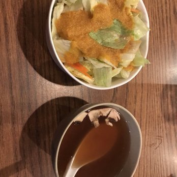 Musashi - Disgusting clear soup and ginger salad (good.) - Japanese Near Me - Morehead City, North Carolina