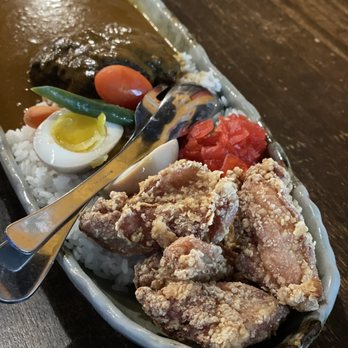 Karaage Setsuna - Big curry plate (karaage and loco moco patty) $19 - Japanese Near Me - Seattle, Washington