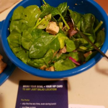 Just Salad - I have the VIP card and sometimes bring the list of extras, a hassle. - Salad Near Me - New York, New York Just Salad - I have the VIP card and sometimes bring the list of extras, a hassle. - Salad Near Me - New York, New York
