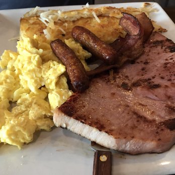 The Scratch Room - Hungry Man: Ham Steak, Scrambled Eggs, Sausage, Bacon, Hash - Breakfast & Brunch Near Me - Anaheim, California The Scratch Room - Hungry Man: Ham Steak, Scrambled Eggs, Sausage, Bacon, Hash - Breakfast & Brunch Near Me - Anaheim, California