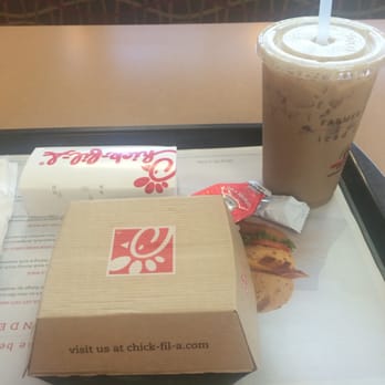 Chick-fil-A - Chicken bagel with ice coffee - Fast Food Near Me - Orlando, Florida Chick-fil-A - Chicken bagel with ice coffee - Fast Food Near Me - Orlando, Florida