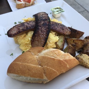 Starling Diner - Chicken Apple Sausage and Scrambled Eggs - New American Near Me - Long Beach, California Starling Diner - Chicken Apple Sausage and Scrambled Eggs - New American Near Me - Long Beach, California