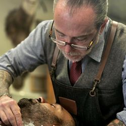 Cedar Park Barbershop - Dave and straight razor action