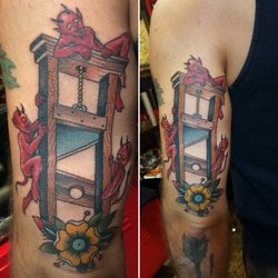 Art Corpus - Guillotine and demons tattoo by Fred Menace.