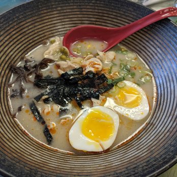 Thai Ramen - Ton Kotsu Ramen - pork based broth. Substituted pork for chicken - Thai Near Me - Fort Walton Beach, Florida Thai Ramen - Ton Kotsu Ramen - pork based broth. Substituted pork for chicken - Thai Near Me - Fort Walton Beach, Florida