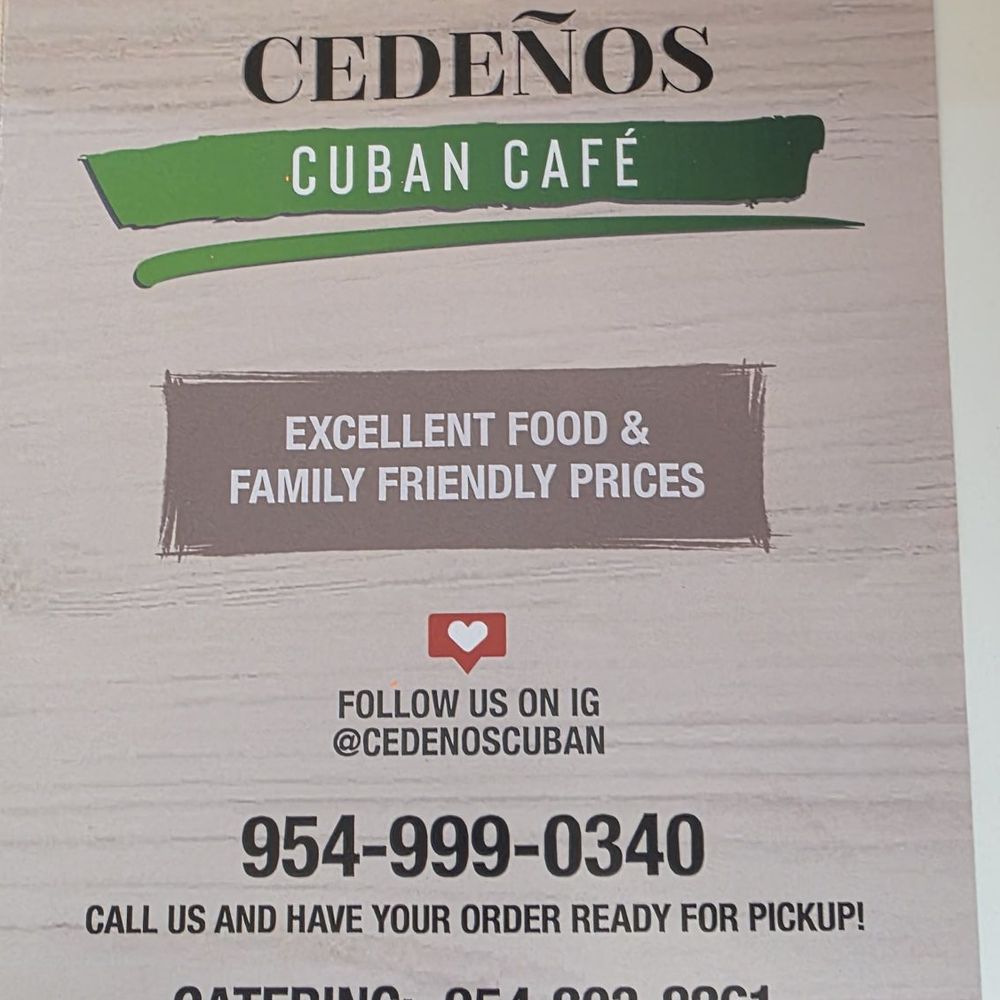 Cedeno's Cuban Cafe - menu - Cuban Near Me - Plantation, Florida Cedeno's Cuban Cafe - menu - Cuban Near Me - Plantation, Florida