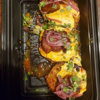 101 Craft Kitchen - Southern BLT stacks! (Fried green tomatoes, pimento cheese, glazed bacon, hot pepper jam, pickled onions and micro greens). - New American Near Me - Dublin, Ohio