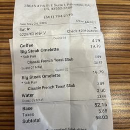 Breakfast receipt