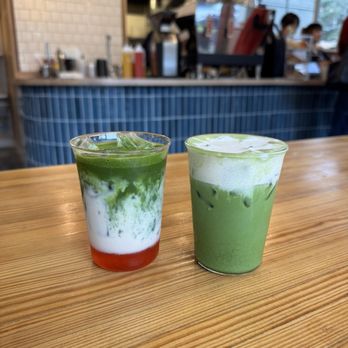 Offline Coffee - Left: Strawberry Matcha; Right: Banana Bread Matcha - Coffee & Tea Near Me - Seattle, Washington Offline Coffee - Left: Strawberry Matcha; Right: Banana Bread Matcha - Coffee & Tea Near Me - Seattle, Washington