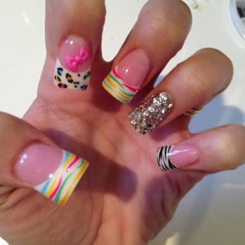 Neo Nails - Rainbow and rhinestone nails done by BeBe - Nail Salons Near Me - San Jose, California