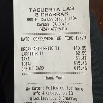 Taqueria Las 3 Charras - Did I mention how inexpensive it is ?!??! - Mexican Near Me - Carson, California