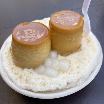Ice Garden - Number 7 on the menu. These little custard puddings (flan) with mochi balls and carnation milk. Yummm! - Desserts Near Me - Aiea, Hawaii
