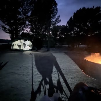 Lake Hemet - Campfire and tent at night - Campgrounds Near Me - Mountain Center, California