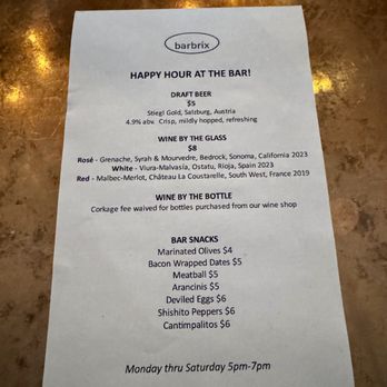 Barbrix - HH menu - Wine Bars Near Me - Los Angeles, California
