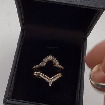 Fircrest Jewelers - Custom made wedding band, guard style, that the engagement ring fits into, gold and white moissanite - Jewelry Repair Near Me - Tacoma, Washington
