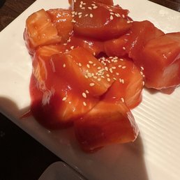 Spicy tuna and spicy salmon was ketchup flavored and the Worst flavoring! Garbage! Spicy tuna and spicy salmon was ketchup flavored and the Worst flavoring! Garbage!