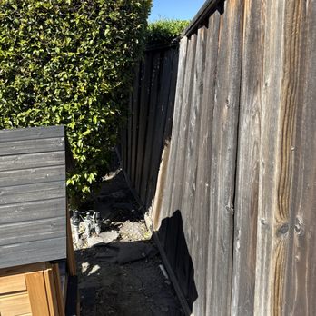 Gilroy Fence - Before the repair, the fence leaning dangerously over and my DIY attempt to repair almost failing - Fences & Gates Near Me - Gilroy, California