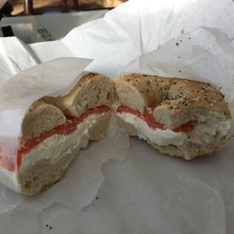 D'lesios cream cheese and lox in an everything. Perfect for this sunny snow removal Sunday