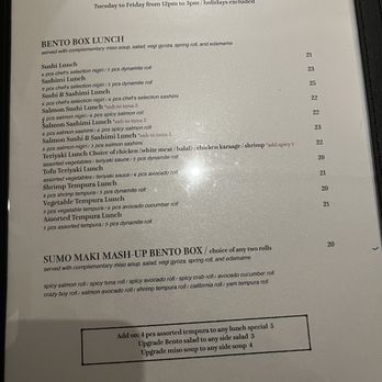 The Hungry Sumo - Lunch Special Menu Dec 2024 - Japanese Near Me - Collingwood, Ontario